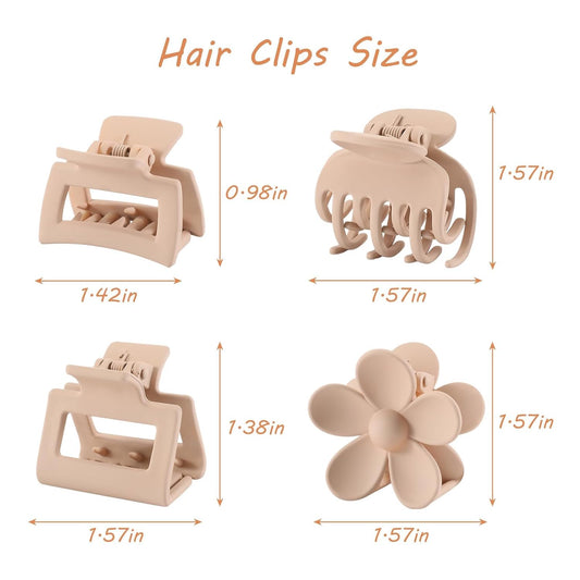 16 PCS Small Claw Clips, Matte Hair Clips for Women and Girls, Medium Rectangle Hair Claws, Brown Flower Hair Clips for Thin Hair