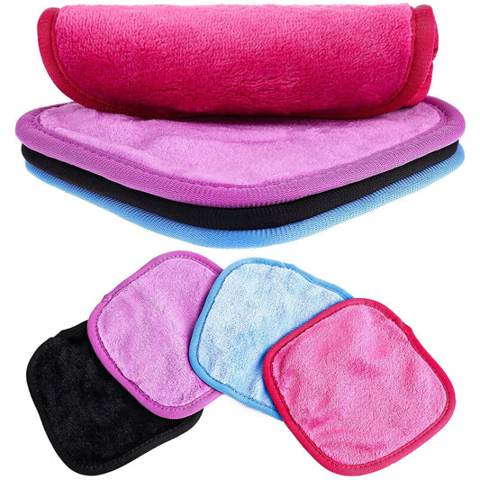 4Pcs Makeup Cloth Remover Reusable Soft Microfiber Face Washing Pads Wash Body Facial Make-Up Towels Washcloths Cleansing Wipe Out Daily Travel Eye Skincare Remove Cosmetic Rags,6X6Inch