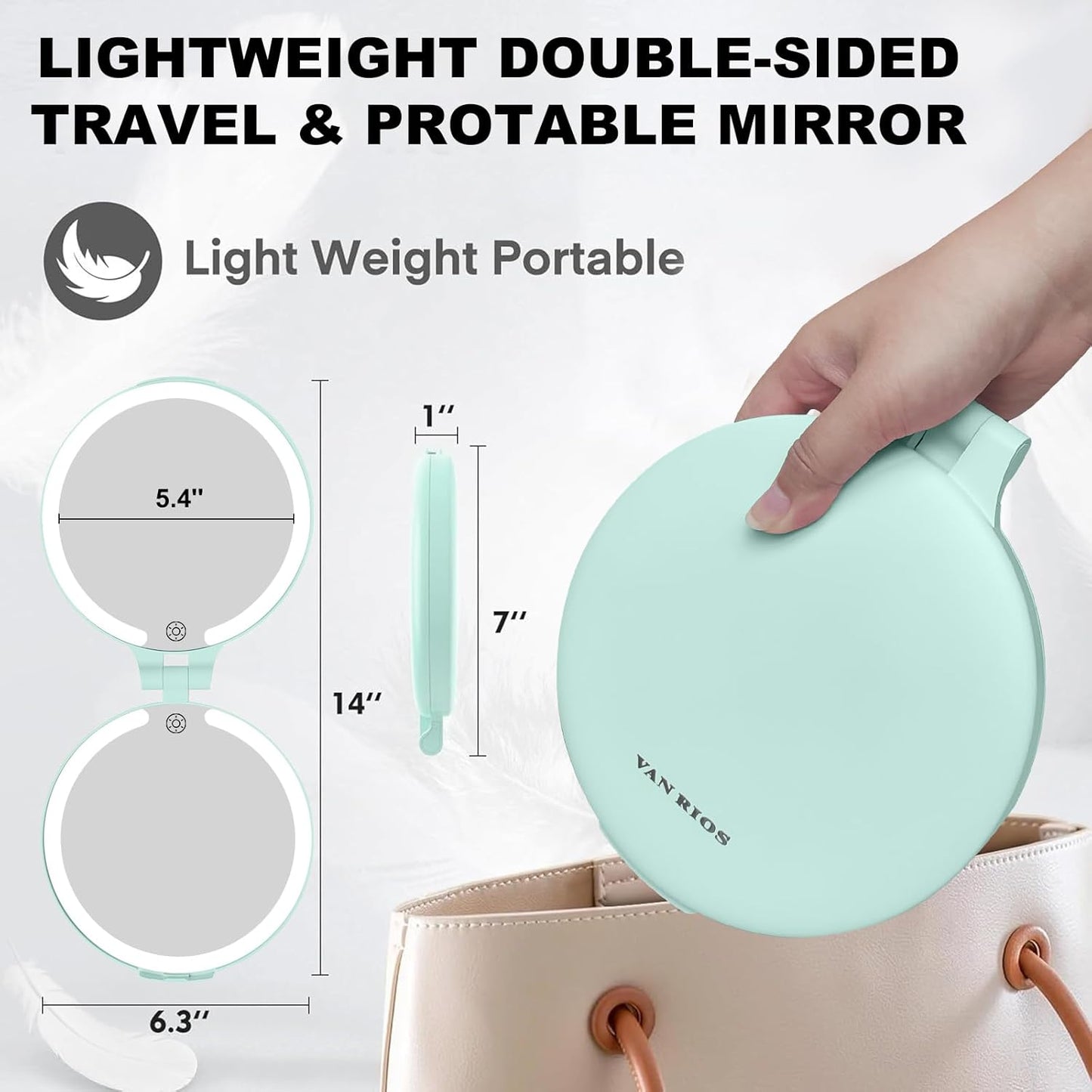 6.3 Inch Rechargeable Folding 10X Magnification Double Sided Makeup Mirror with Lights, Portable Travel Mirror for Women with Nearsightedness | Travel Essentials for Women