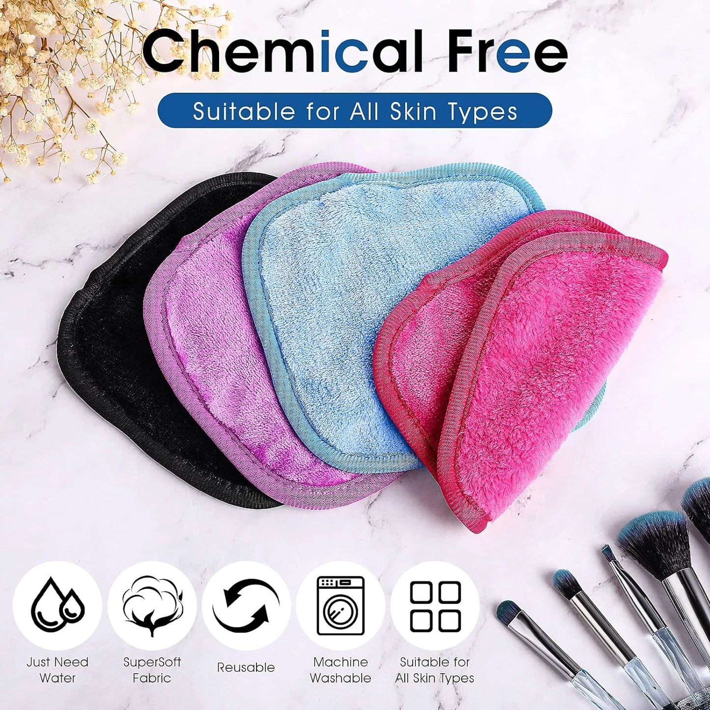4Pcs Makeup Cloth Remover Reusable Soft Microfiber Face Washing Pads Wash Body Facial Make-Up Towels Washcloths Cleansing Wipe Out Daily Travel Eye Skincare Remove Cosmetic Rags,6X6Inch