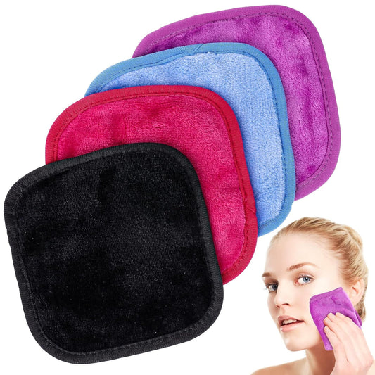 4Pcs Makeup Cloth Remover Reusable Soft Microfiber Face Washing Pads Wash Body Facial Make-Up Towels Washcloths Cleansing Wipe Out Daily Travel Eye Skincare Remove Cosmetic Rags,6X6Inch