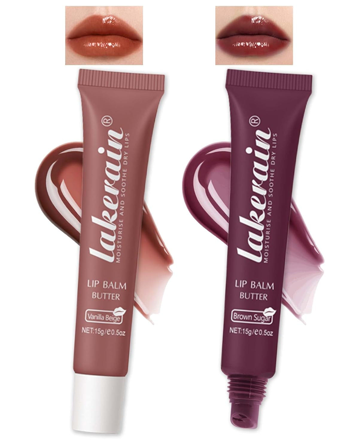 Lip Butter Balm Vanilla Beige Brown Lip Gloss, Shea Butter Tinted Lip Balm,Lip Glowy Balm Hydrating Lip Mask,Glossy Plumping Butter Lip Gloss for Dry Cracked Lips, All-Day Moisture Non-Sticky Lip Care