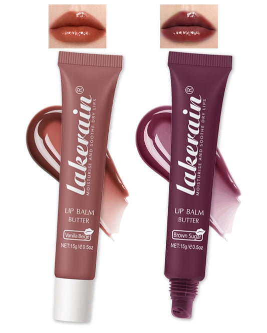 Lip Butter Balm Vanilla Beige Brown Lip Gloss, Shea Butter Tinted Lip Balm,Lip Glowy Balm Hydrating Lip Mask,Glossy Plumping Butter Lip Gloss for Dry Cracked Lips, All-Day Moisture Non-Sticky Lip Care