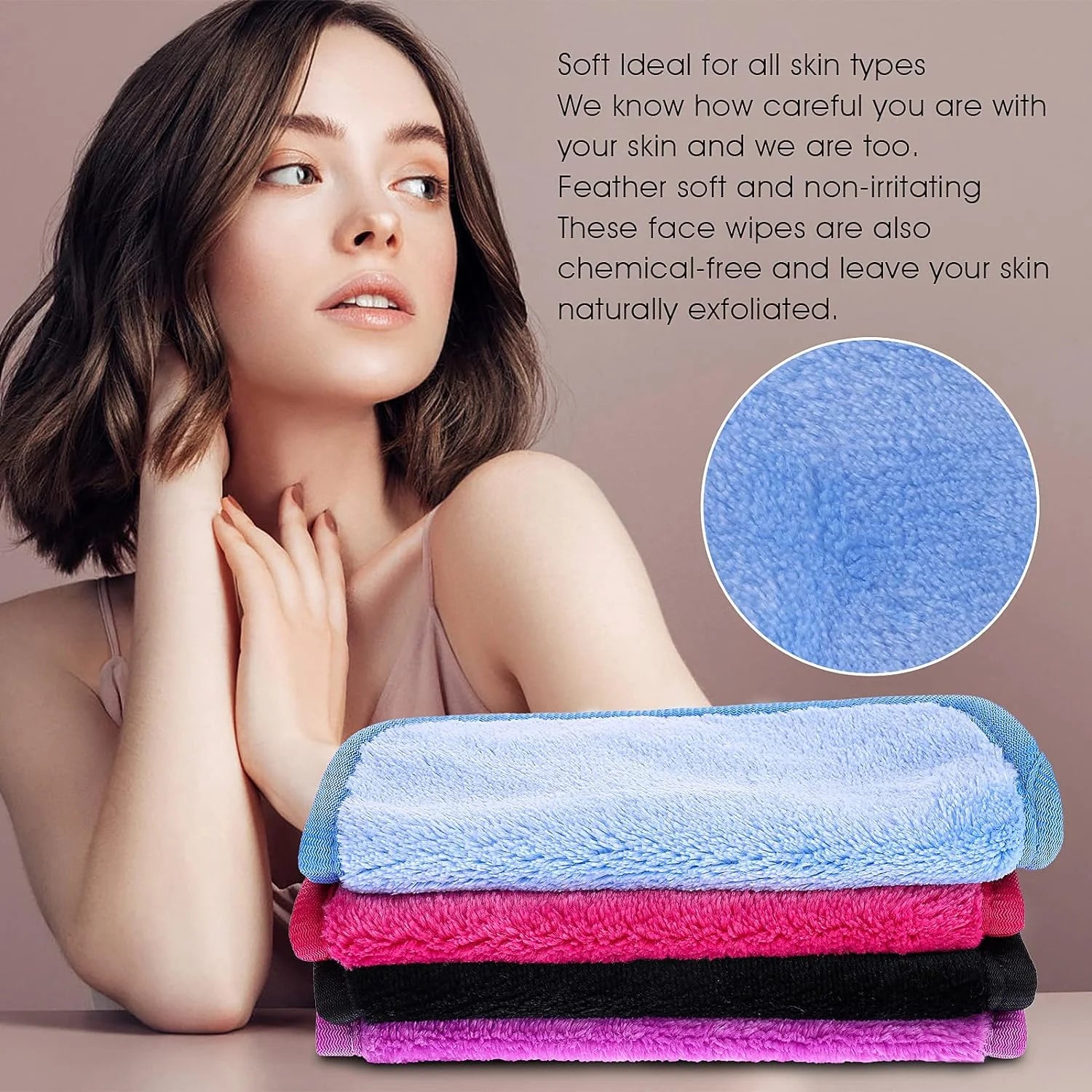 4Pcs Makeup Cloth Remover Reusable Soft Microfiber Face Washing Pads Wash Body Facial Make-Up Towels Washcloths Cleansing Wipe Out Daily Travel Eye Skincare Remove Cosmetic Rags,6X6Inch