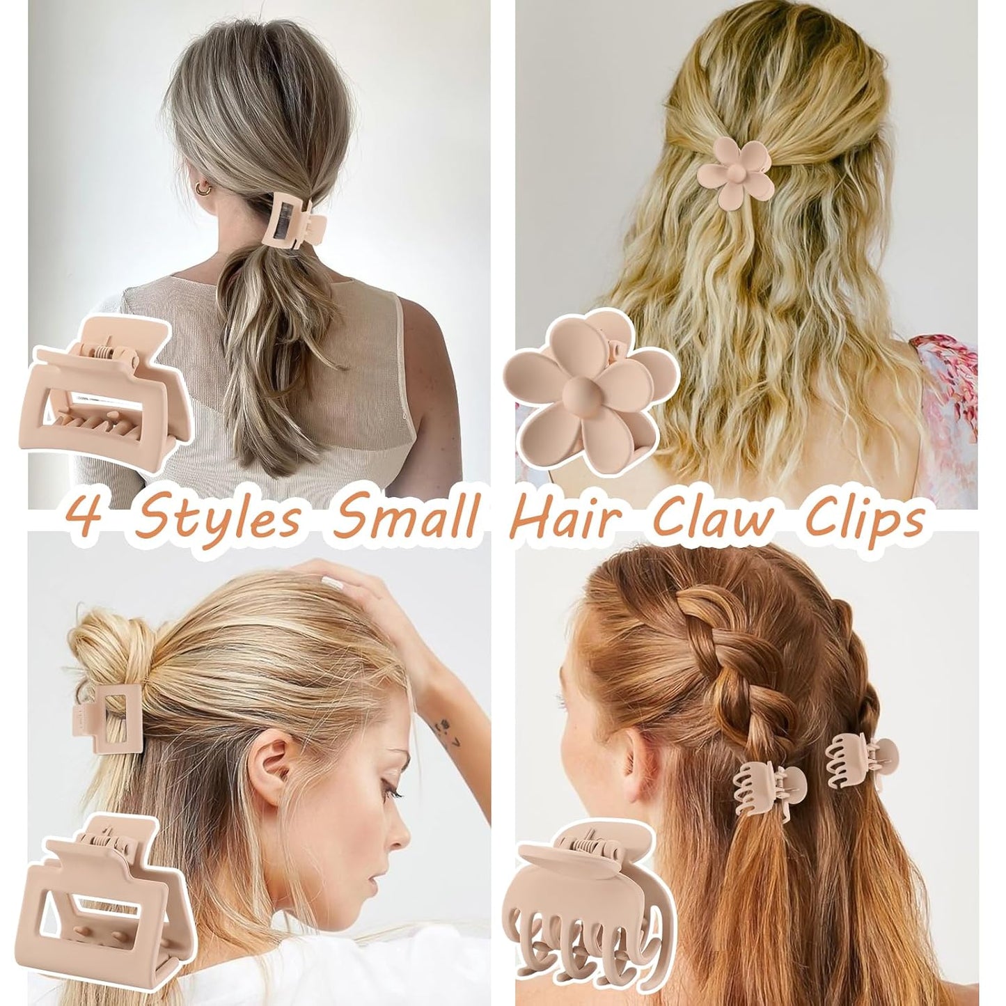 16 PCS Small Claw Clips, Matte Hair Clips for Women and Girls, Medium Rectangle Hair Claws, Brown Flower Hair Clips for Thin Hair