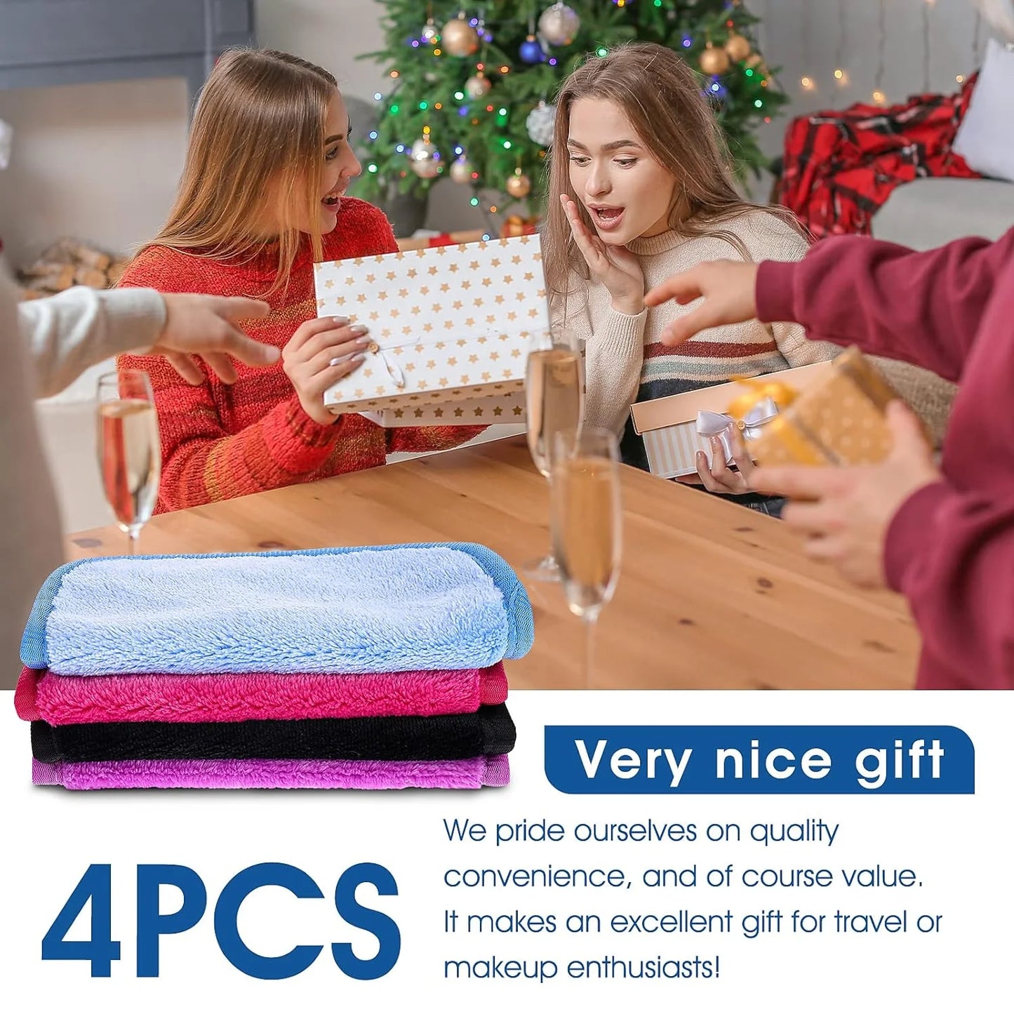 4Pcs Makeup Cloth Remover Reusable Soft Microfiber Face Washing Pads Wash Body Facial Make-Up Towels Washcloths Cleansing Wipe Out Daily Travel Eye Skincare Remove Cosmetic Rags,6X6Inch